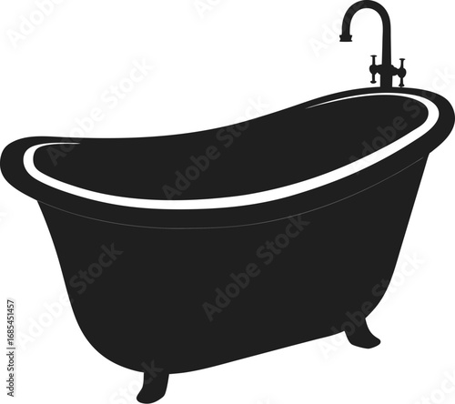 A black bathtub with a faucet, perfect for relaxation and a soothing soak. The vintage design exudes elegance and a spa-like experience