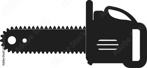 The silhouetted image of a chainsaw displayed against the background. It captures the essence of this powerful tool