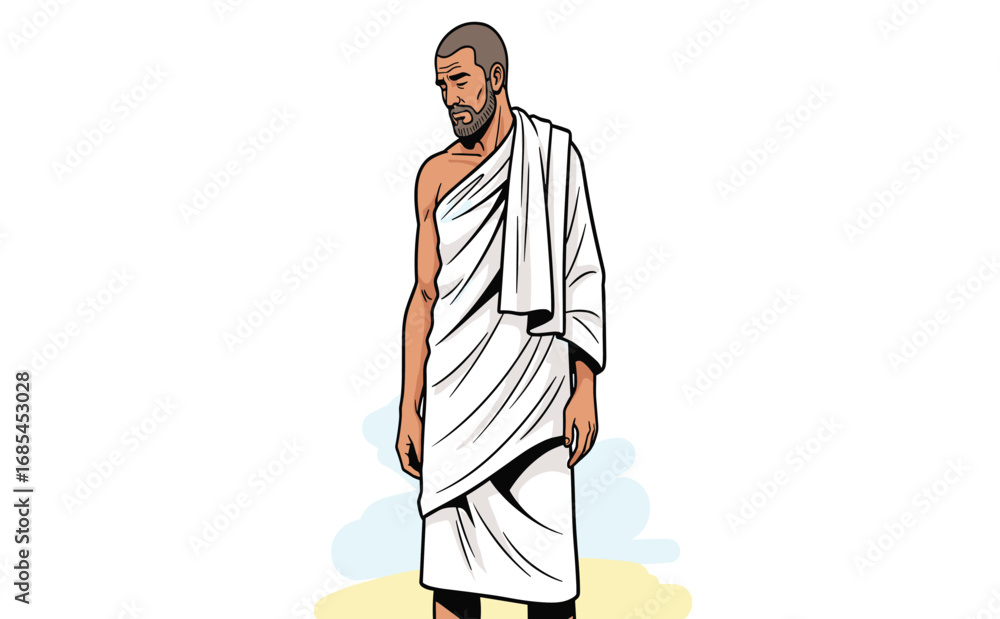 Obraz premium Illustration of a Thoughtful Ancient Philosopher in Traditional Garb
