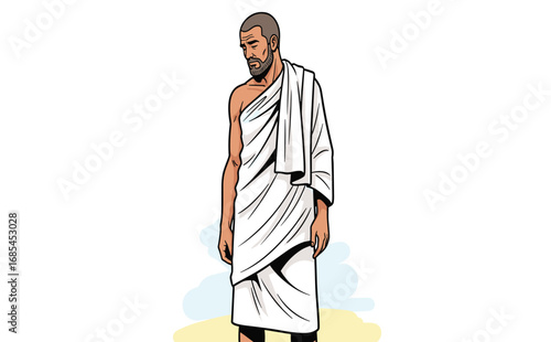 Illustration of a Thoughtful Ancient Philosopher in Traditional Garb