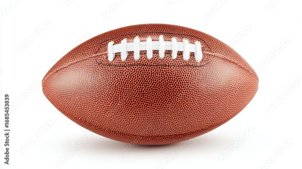 Fototapeta premium American football isolated on clean white background with subtle shadows, ideal for sports equipment ads or educational materials.