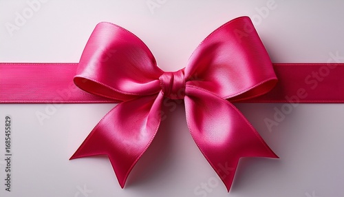 a vibrant hot pink ribbon tied in a sleek bow isolated against a neutral background