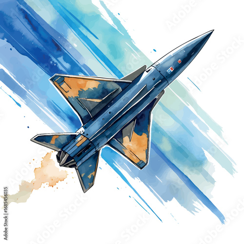 Watercolor vector air-to-air missile – aerial weapon with flight motion, isolated