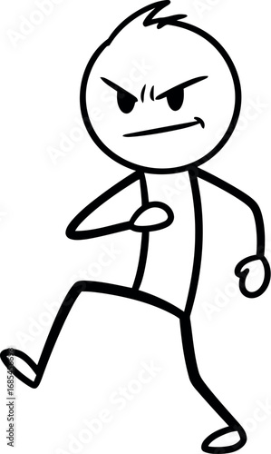 Vector vector art of angry stick figure man walking with determined expression transparent background