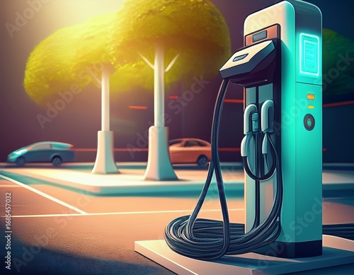 electric vehicle charging station with connected cable