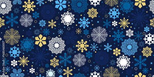 Holiday seamless pattern. Happy New Year, Christmas design. Abstract geometric  snowflakes. Endless colorful design.
