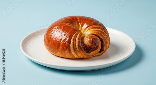 Delicious ChocolateFilled Croissant Pastry on Plate.