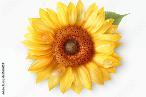 Sunflower with dewdrop isolated on white background