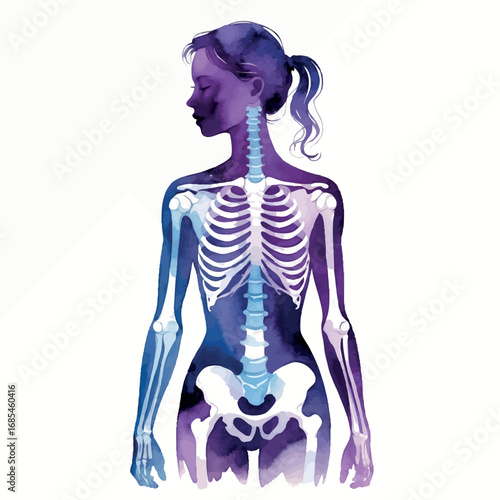 Watercolor illustration of Ehlers-Danlos syndrome showing affected joints. Medical awareness concept with woman silhouette isolated on white.