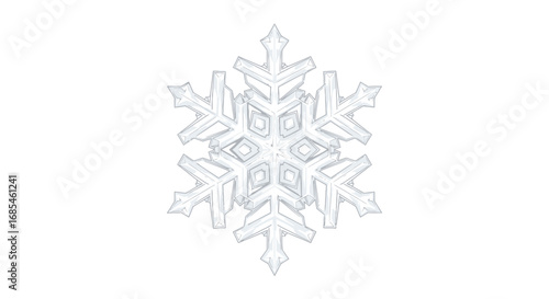 Tableau sur toile Intricate white snowflake crystal with six symmetrical points.