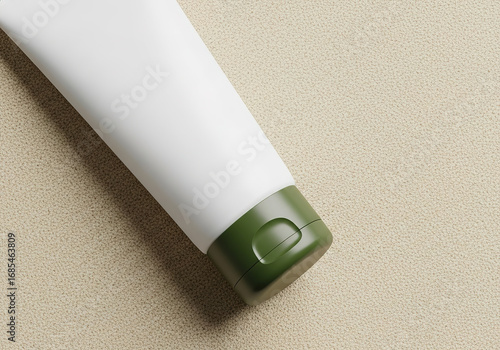 White Cosmetic Tube with Olive Green Cap.