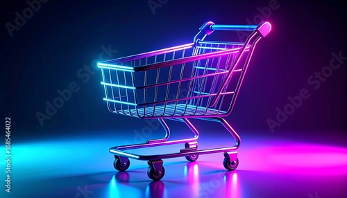 Futuristic Shopping Cart with Vibrant Neon Lights
