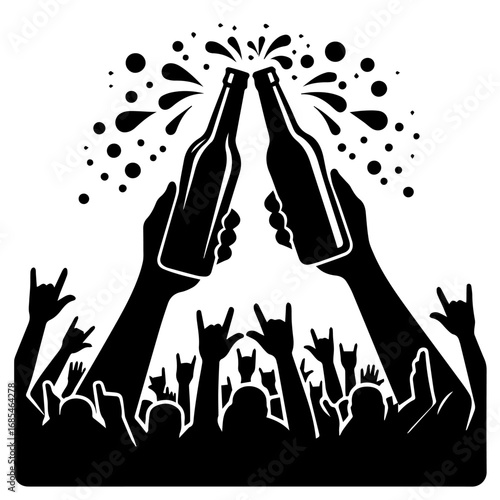 Cheers and toasting two beer bottles in a concert feel vector illustration on a white background.