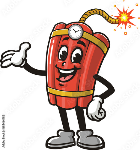TNT Dynamite mascot cartoon with welcoming pose