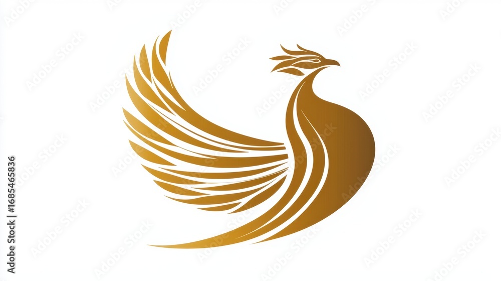 Fototapeta premium Golden phoenix design with elegant wings and stylized features representing rebirth and transformation in modern art