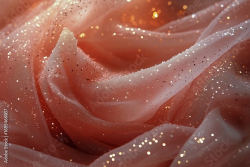 Soft Pink Fabric With Glitter in Gentle Waves Creating a Shimmering Effect