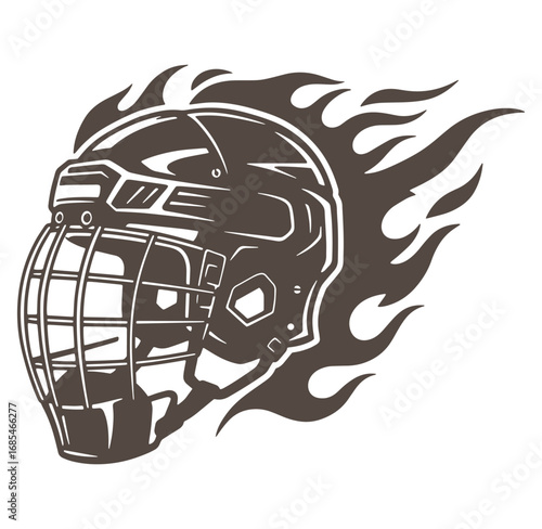 Hockey helmet icon with flames representing speed and power for sports design