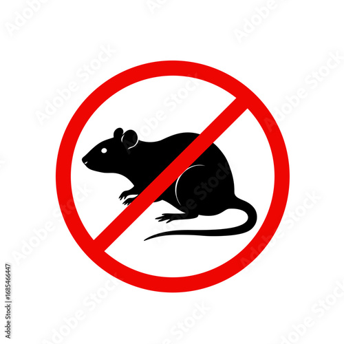 Black silhouette of a rat inside a red prohibition circle with a diagonal line indicating no rats allowed