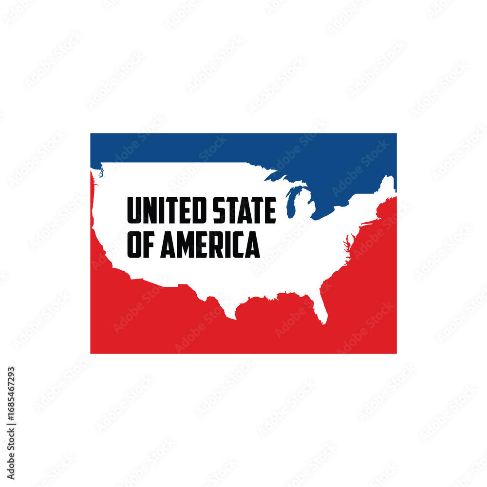 Fototapeta premium Map of the United States of America in Red, White, and Blue Colors with Bold Typography Text Design for Independence Day, Patriotism, National Identity, and American Culture