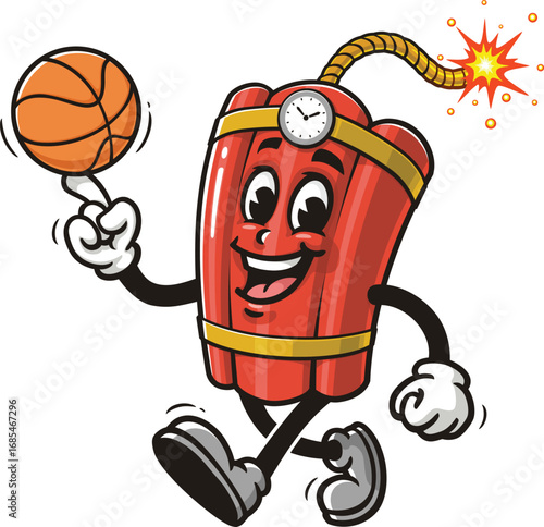 TNT Dynamite mascot cartoon playing basketball