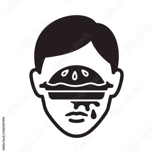 Stylized Human Face with Pie Instead of Eyes and Dripping Liquid