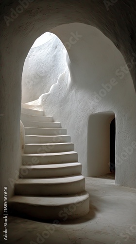 Stairs Leading Through an Elegant Archway in a Minimalist Interior.