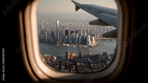 Landing View in New York City from a Plane Window