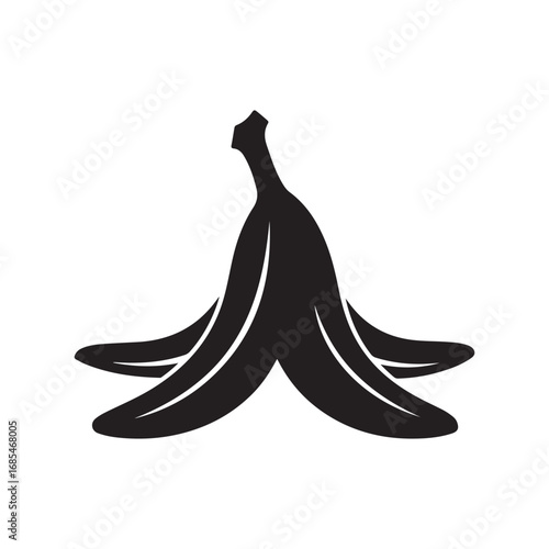 Black Silhouette of a Banana Peel on a White Background