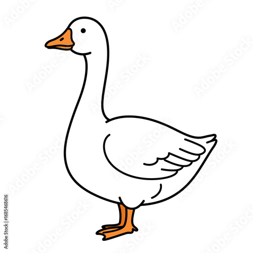 Charming cartoon illustration of a friendly white goose standing gracefully with its beak slightly open