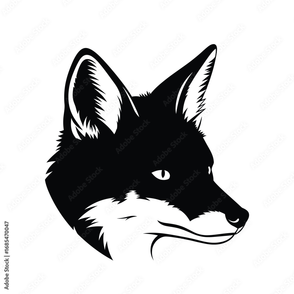 Fototapeta premium Black and white illustration of a wolf's head in profile