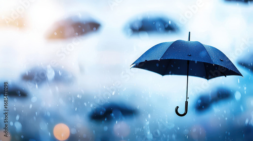 Wallpaper Mural Blue umbrella stands out against blurred background of rain and other umbrellas, evoking sense of solitude and protection Torontodigital.ca