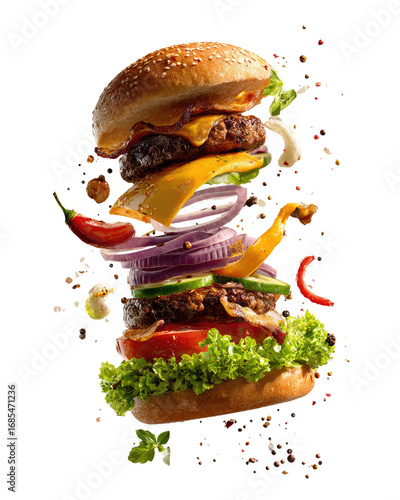 Gourmet burger explodes with toppings