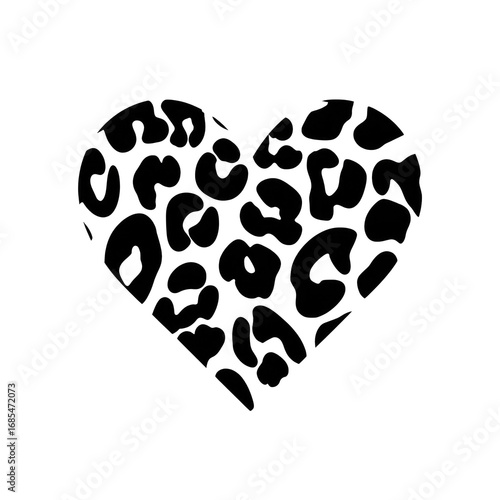 A simple, graphic heart shape filled with a repeating leopard print pattern