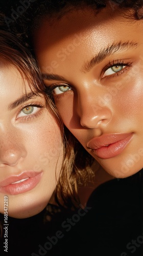 Diverse Close-Up of Two Individuals Showcasing Skin Tones and Eye Colors in N...