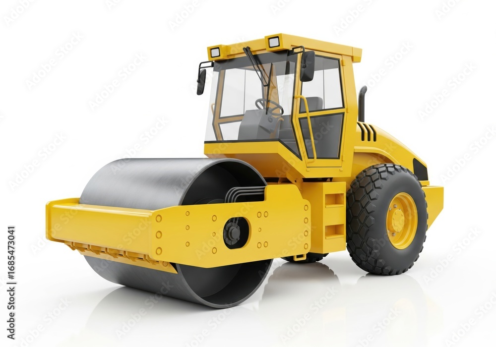 Fototapeta premium yellow color steamroller isolated on white background