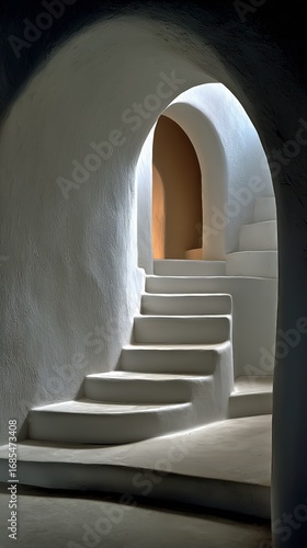 Stairs Leading Through an Elegant Archway in a Minimalist Interior