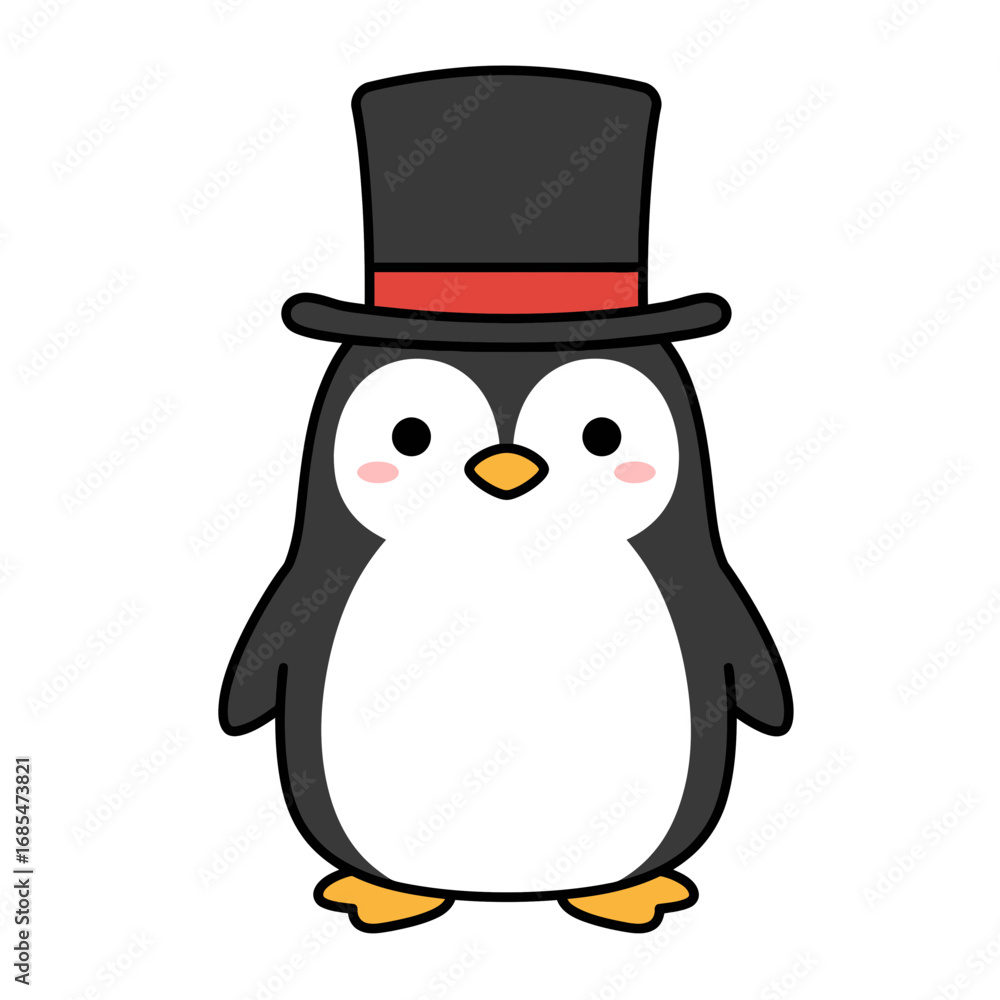 Obraz premium Cute Penguin in Top Hat Adorable Winter Illustration