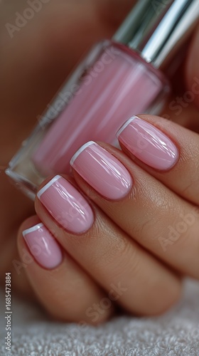 Elegant Pink Manicure Showcasing Delicate French Tips on Well-Groomed Nails