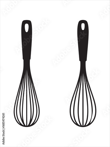 Two Black and White Whisk Icons for Culinary Design