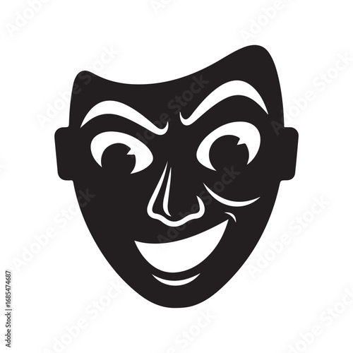 Stylized Black Mask with Mischievous Smiling Face Icon