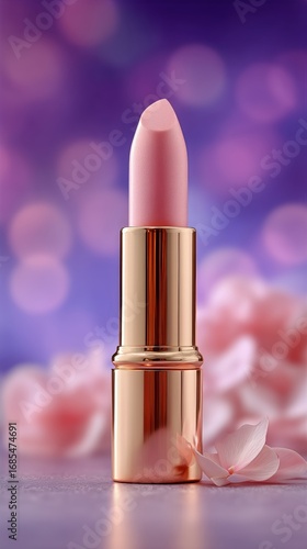 Close-up of Pink Lipstick Against a Colorful Bokeh Background Showcasing Make...