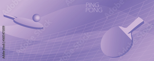 Ping pong competition banner, illustration for website, table tennis game concept, flat illustration, rackets, ball, net, abstract background. Championship poster racket sport, indoor team game