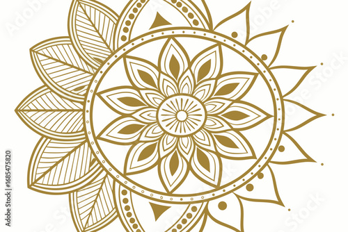Vector art of an intricate golden mandala design, showcasing floral patterns and symmetrical elements for a visually appealing artwork