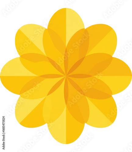 Bright yellow, symmetrical flower-like shape with overlapping petals