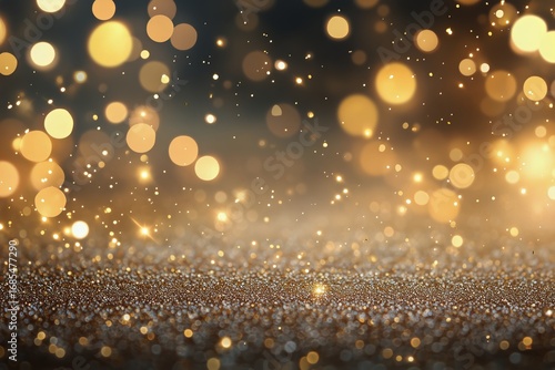 Glittering Golden Bokeh Lights Create a Festive Atmosphere in a Celebratory S...