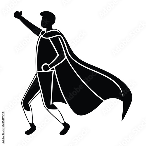 Superhero Man - Dynamic Black and White Silhouette Vector