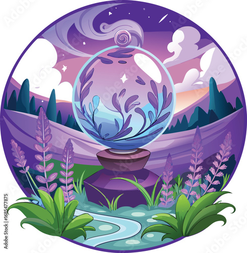 Spooky Lavender Halloween Crystal Ball Purple Fantasy Landscape