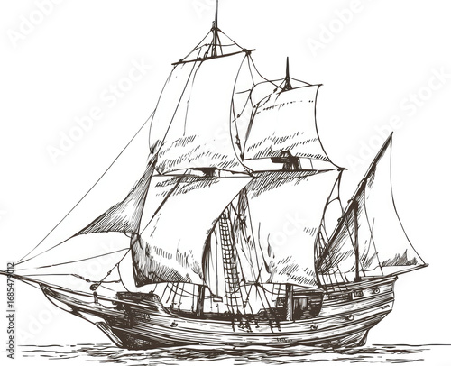 sketchy sailing ship on the water clip art preview