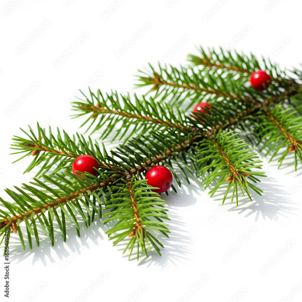 a spruce branch decorated with red berries a spruce branch decorated with red berries