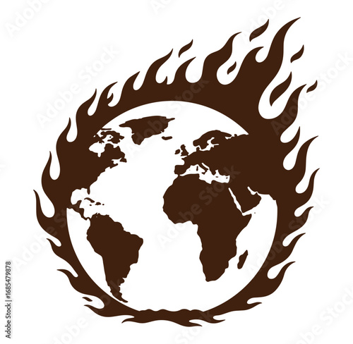 Earth surrounded by flames representing climate change and global warming illustration